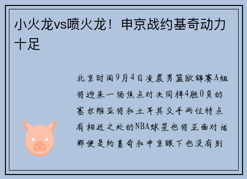 小火龙vs喷火龙！申京战约基奇动力十足